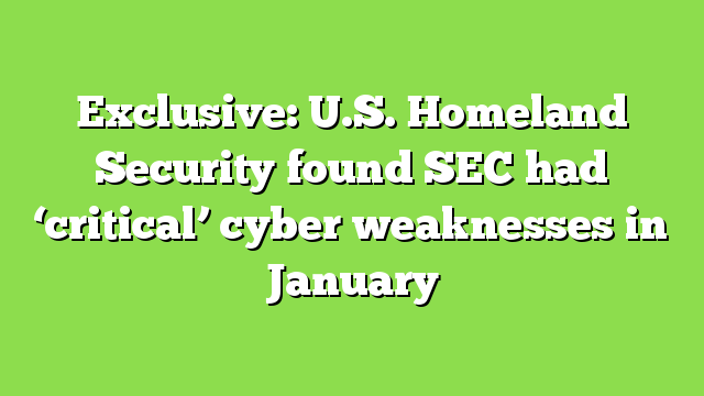 Exclusive: U.S. Homeland Security found SEC had ‘critical’ cyber weaknesses in January